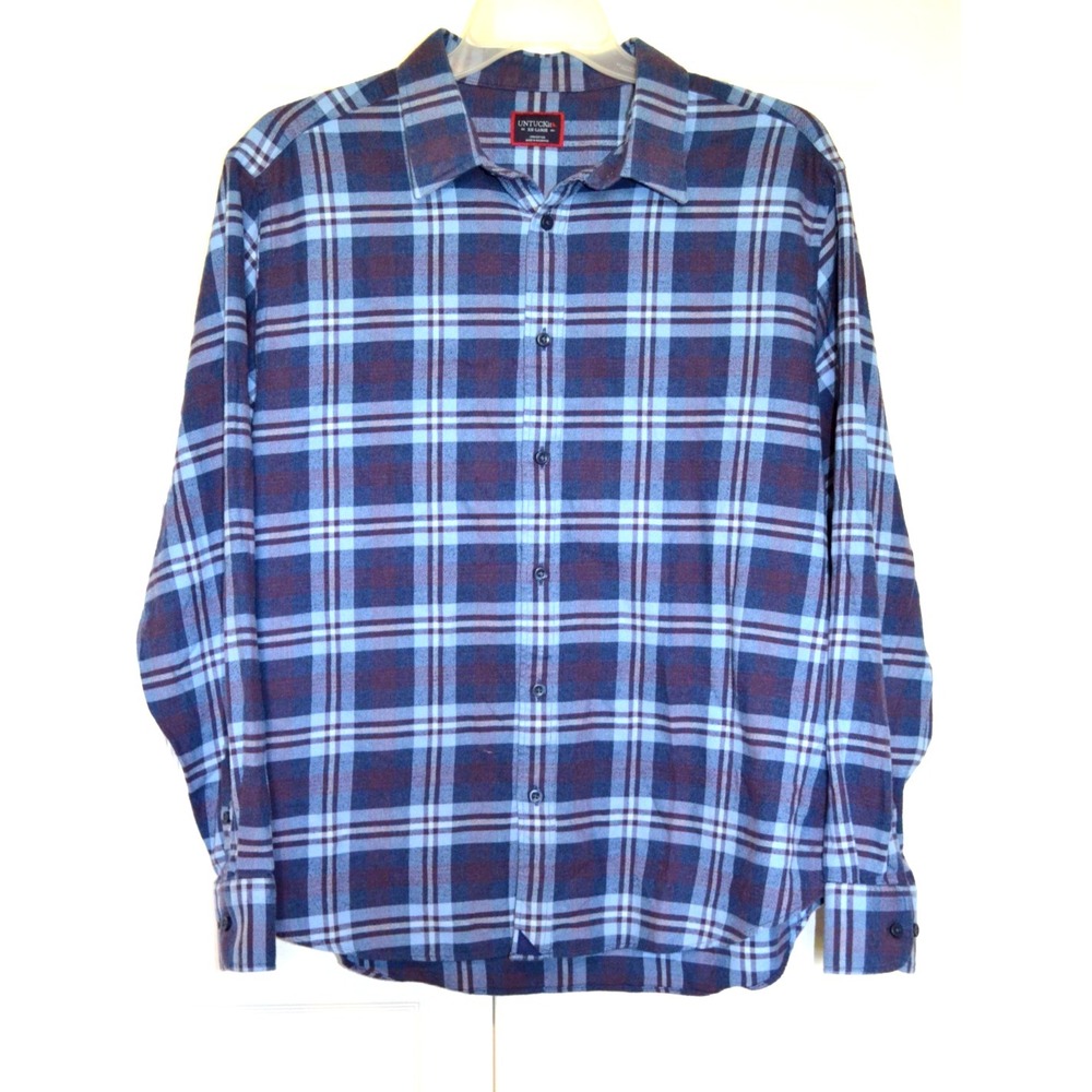 UNTUCKIT Barrington Flannel Shirt Men's XXL Soft Flannel Blue Plaid Cotton